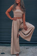 Priyavil Smocked Tube Top Side Buttons Wide Leg Pants Set