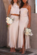 Priyavil Turtleneck Sleeveless Crop Top High Waist Maxi Skirt Satin Set