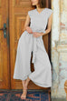 Priyavil Tie Waist Wrapped Top and Wide Leg Cropped Pants Cotton Linen Set
