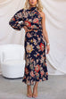 One Shoulder Cut Out Navy Based Floral Print Maxi Dress