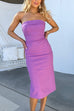 Strapless Off Shoulder Back Slit Bodycon Midi Dress