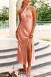 Priyavil Tie Back Halter Side Split Sleeveless Party Dress