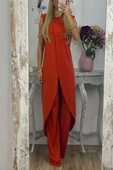 Priyavil Chic Tulip Hem Sleeveless Long Top Wide Leg Pants Set