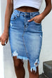 Priyavil Ripped Raw Hem Irregular Bodycon Denim Skirt