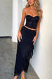 Priyavil Lace Bustier Crop Tube Top Ruffle Slit Maxi Skirt Set