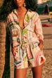 Priyavil Unique Printed Long Sleeves Blouse Shirt Drawstring Waist Shorts Set