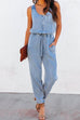 Priyavil Drawstring Waist Distressed Denim Tank Jumpsuit