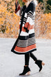 Priyavil Pocketed Color Block Striped Chunky Knit Midi Cardigan