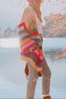 Priyavil Open Front Chunky Knit Rainbow Stripes Sweater Cardigan