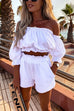 Priyavil Ruffle Off Shoulder Short Sleeves Crop Top Elastic Waist Shorts Set
