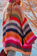 Priyavil Open Front Chunky Knit Rainbow Stripes Sweater Cardigan