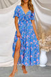Priyavil Floral Printed V Neck Tie Knot Front Tiered Swing Maxi Dress