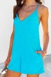 Priyavil Solid V Neck Pockets Cami Shorts Romper