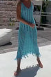 Priyavil Hollow Out Sleeveless Tassel Beach Cover Up Dress