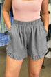 Priyavil Elastic Waist Wide Leg Ruffle Cotton Linen Shorts