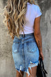 Priyavil Ripped Raw Hem Irregular Bodycon Denim Skirt