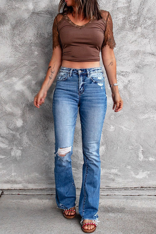 Priyavil Distressed Bell Bottoms Ripped Jeans