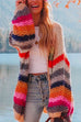 Priyavil Open Front Chunky Knit Rainbow Stripes Sweater Cardigan