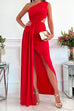 Priyavil One Shoulder Cut Out Waist High Slit Maxi Party Dress
