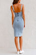 Priyavil Adjustable Straps U Neck Slit Denim Bodycon Cami Dress