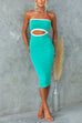Strapless Cut Out Bodycon Midi Dress