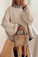 Priyavil Turtleneck Drop Shoulder Color Block Pullover Sweater