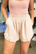 Priyavil Elastic Waist Wide Leg Ruffle Cotton Linen Shorts