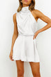 Priyavil Turtleneck Sleeveless Wide Leg Waisted Satin Romper