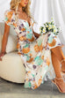 Puff Sleeves Tie Back High Waist Floral Midi Swing Dress