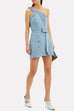 Priyavil One Shoulder Raw Hem Belted Denim Mini Dress