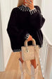 Priyavil Turtleneck Drop Shoulder Color Block Pullover Sweater