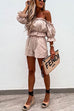 Priyavil Ruffle Off Shoulder Short Sleeves Crop Top Elastic Waist Shorts Set