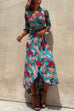 Priyavil Wrap V Neck 3/4 Sleeve Tie Waist Holiday Printed Dress