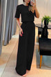 Priyavil Crewneck Short Sleeve Crop Top Wide Leg Palazzo Pants Outfits Set