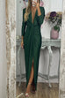 Priyavil Deep V Neck Ruched Slit Maxi Bodycon Dress