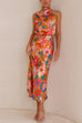 Priyavil Tie Back Halter Sleeveless Waisted Maxi Floral Dress