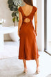 Priyavil Short Sleeve Twist Backless Slit Satin Dress