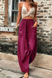 Priyavil Elastic Waist Pockets Tapered Wide Leg Pants