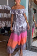 Priyavil Ruffle Off Shoulder High Slit Tie Dye Maxi Swing Dress