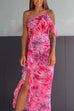 Priyavil One Shoulder Ruffle Trim High Slit Tie Dye Maxi Cami Dress