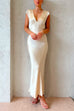 Pure V Neck Short Sleeves Satin Maxi Party Dress