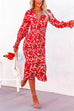 Priyavil V Neck Long Sleeves Dress Printed Mermaid Midi Dress
