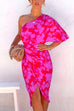 Priyavil One Shoulder Batwing Sleeve Printed Tulip Dress