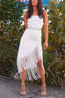 Priyavil Tie Knot Backless Irregular Tassel Cami Dress