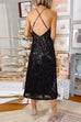 Spaghetti Strap Open Back High Slit Sequin Party Dress