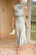 Priyavil Solid Halter Waisted Irregular Sleeveless Dress