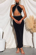 Criss Cross Halter Cut Out Backless Sparkle Maxi Club Dress