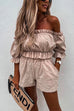 Priyavil Ruffle Off Shoulder Short Sleeves Crop Top Elastic Waist Shorts Set