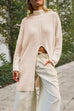 Priyavil Mockneck Drop Shoulder Slit Front Loose Sweater