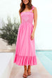 Priyavil Wide Straps Bow Shoulder Smocked Ruffle Maxi Dress